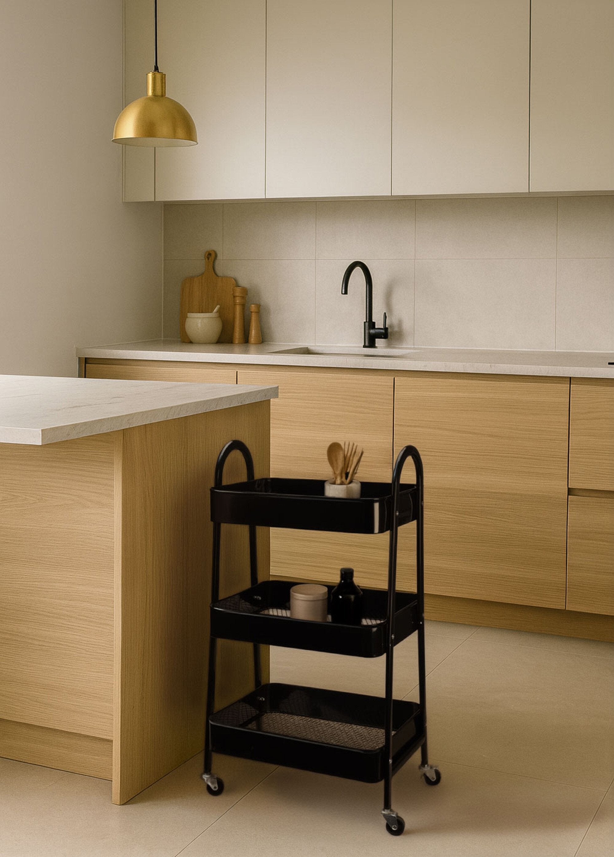 Dark_metal_trolley_on_wheels,_3_levels_Black_SF1_slim