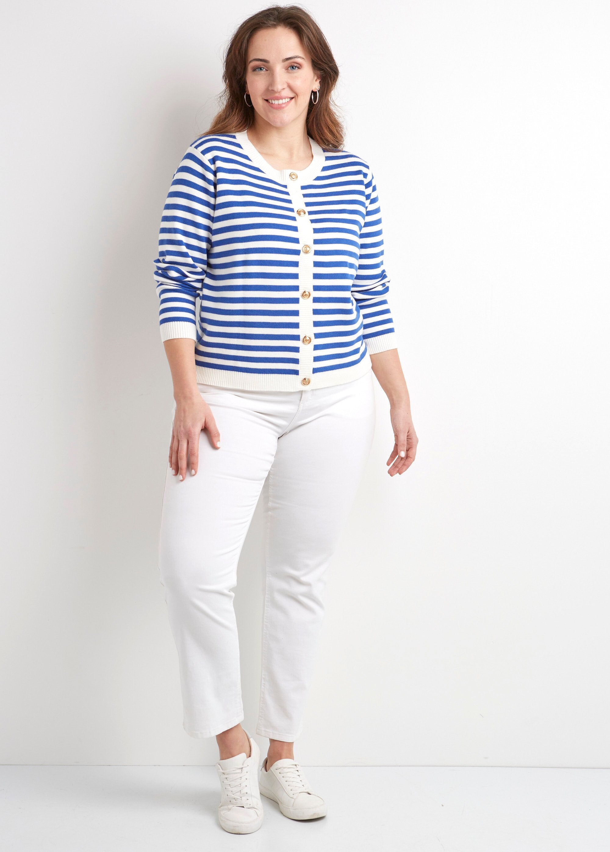Striped_round_neck_buttoned_short_cardigan_vest_Blue_stripe_SF1_curvy