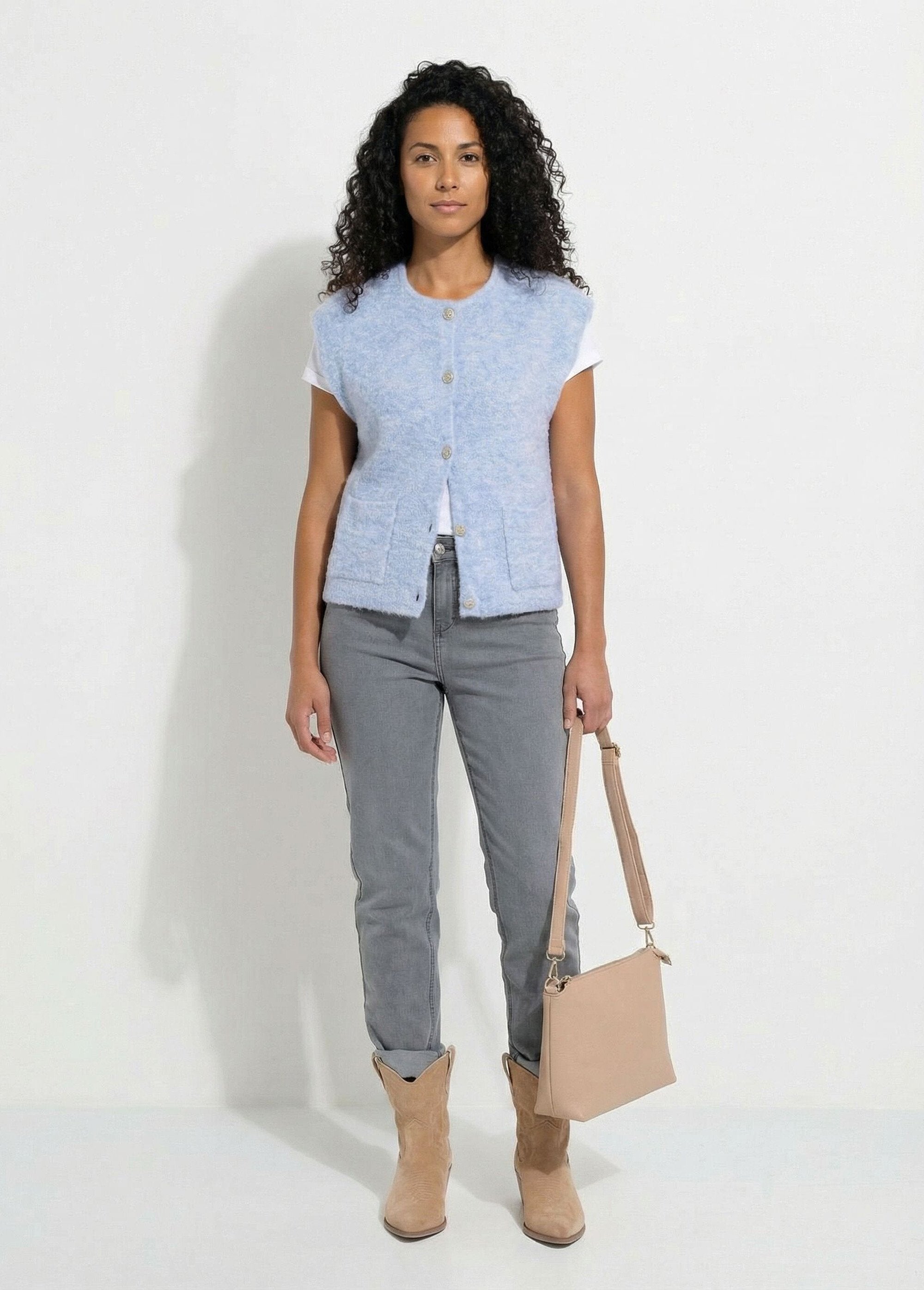 Sleeveless_vest_with_gold_buttons_and_bouclé_knit_Blue_SF1_slim