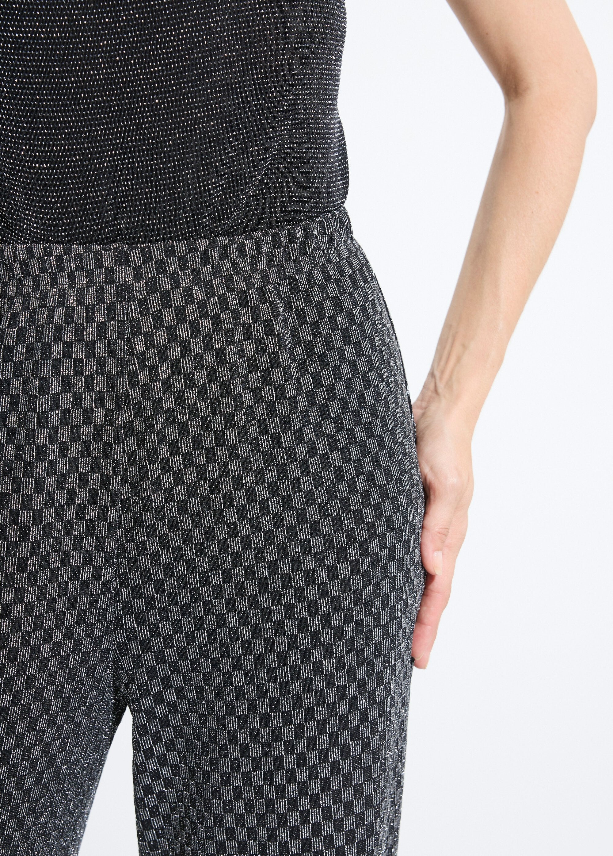 Pantalon_droit_taille_élastiquée_maille_sequins_Noir_et_argent_DE1_slim