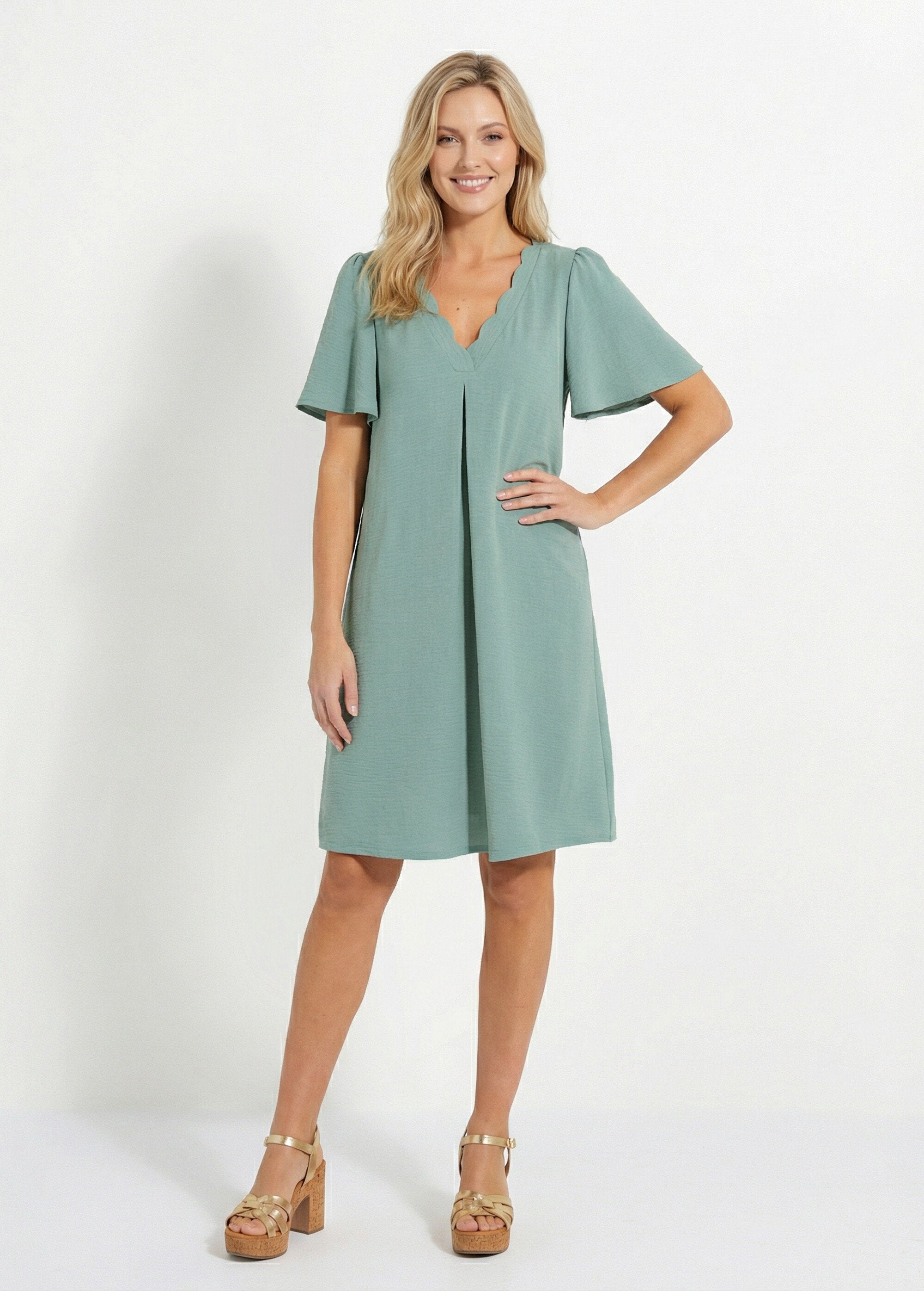 Short_straight_dress_with_scalloped_V-neck_Sage_green_FA1_slim