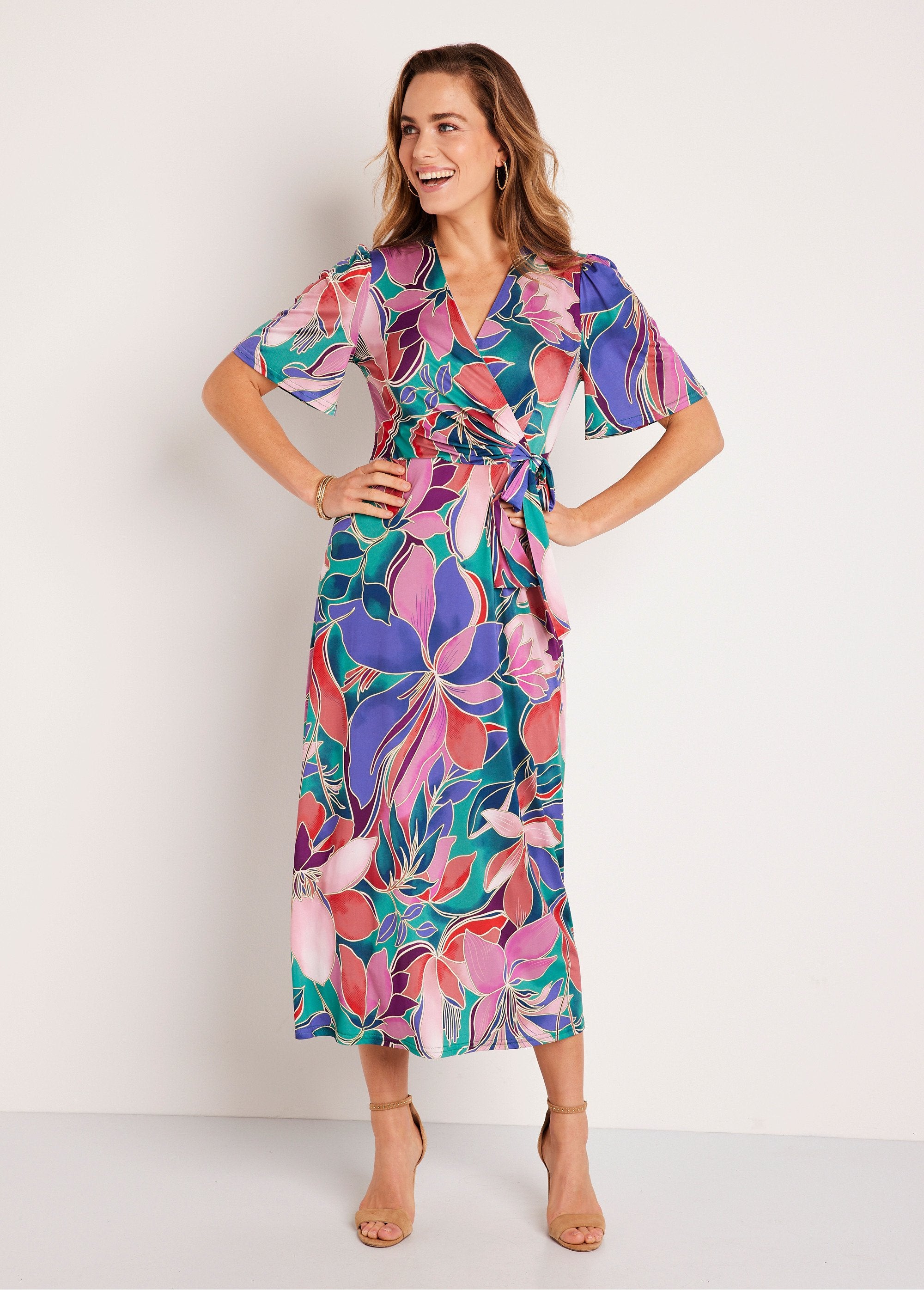 Long_floral_wrap_dress_with_short_sleeves_Pink_and_green_FA1_slim
