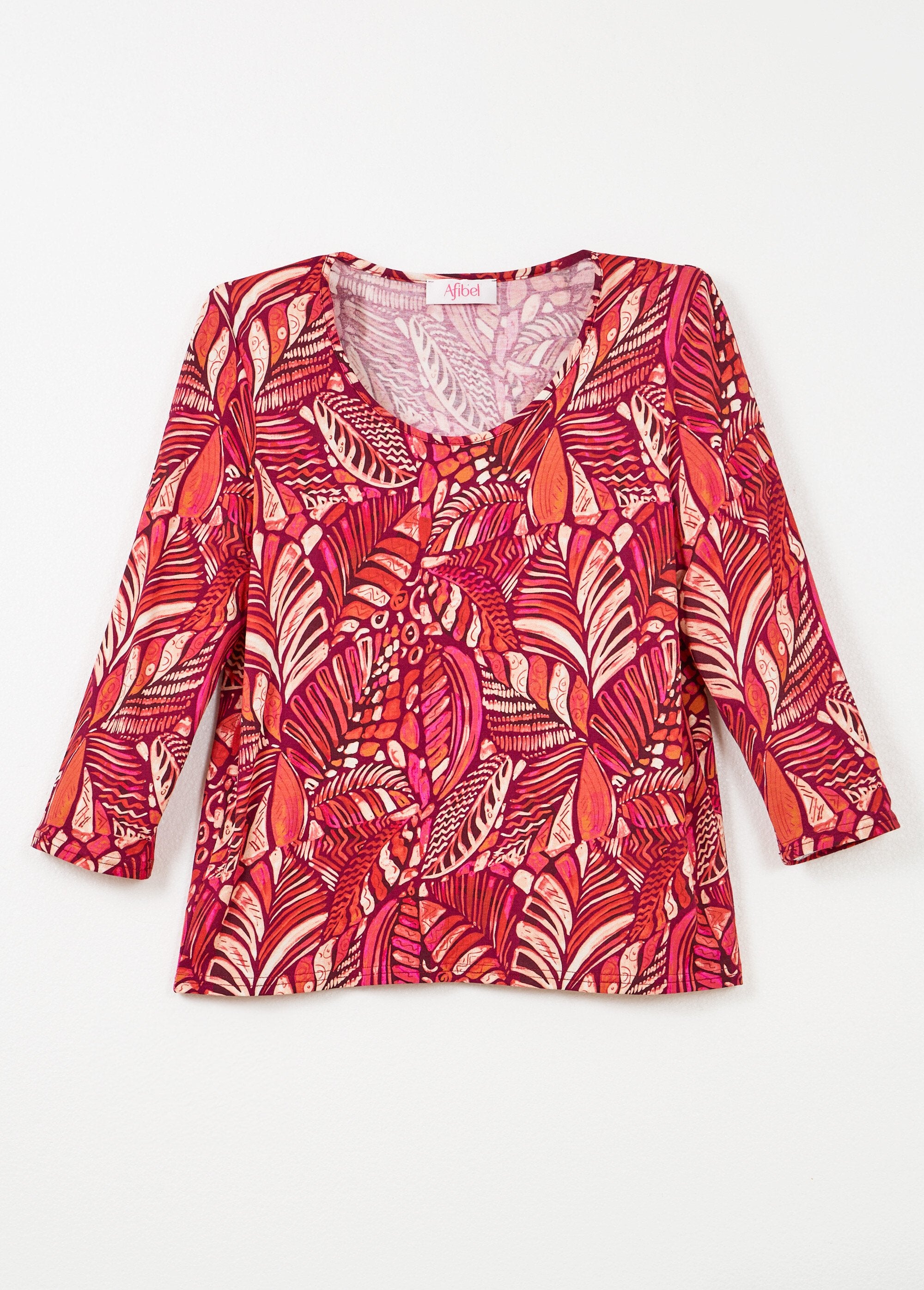 Patchwork_print_round_neck_T-shirt_Pink_and_orange_AP1_slim