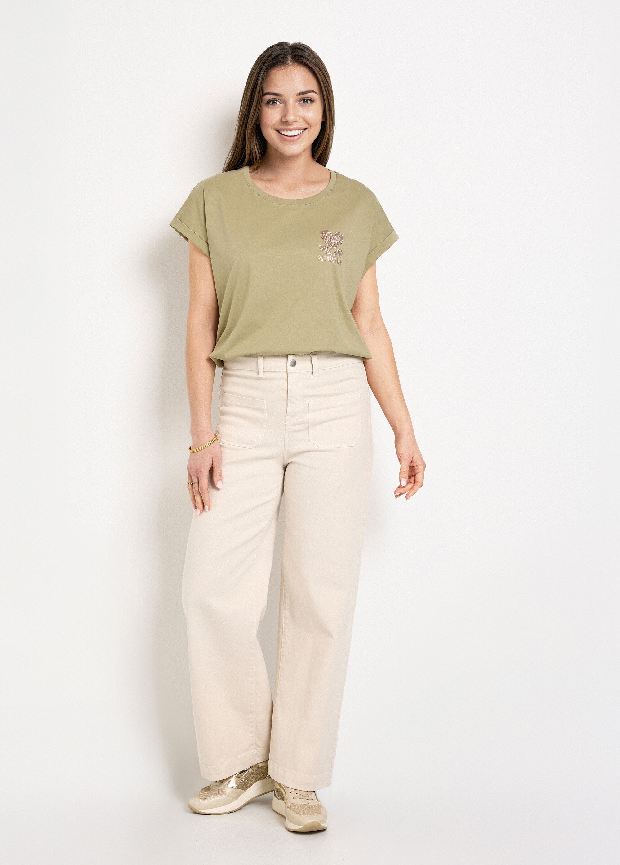 Short-sleeved_T-shirt_with_glittery_message_Khaki_SF1_slim