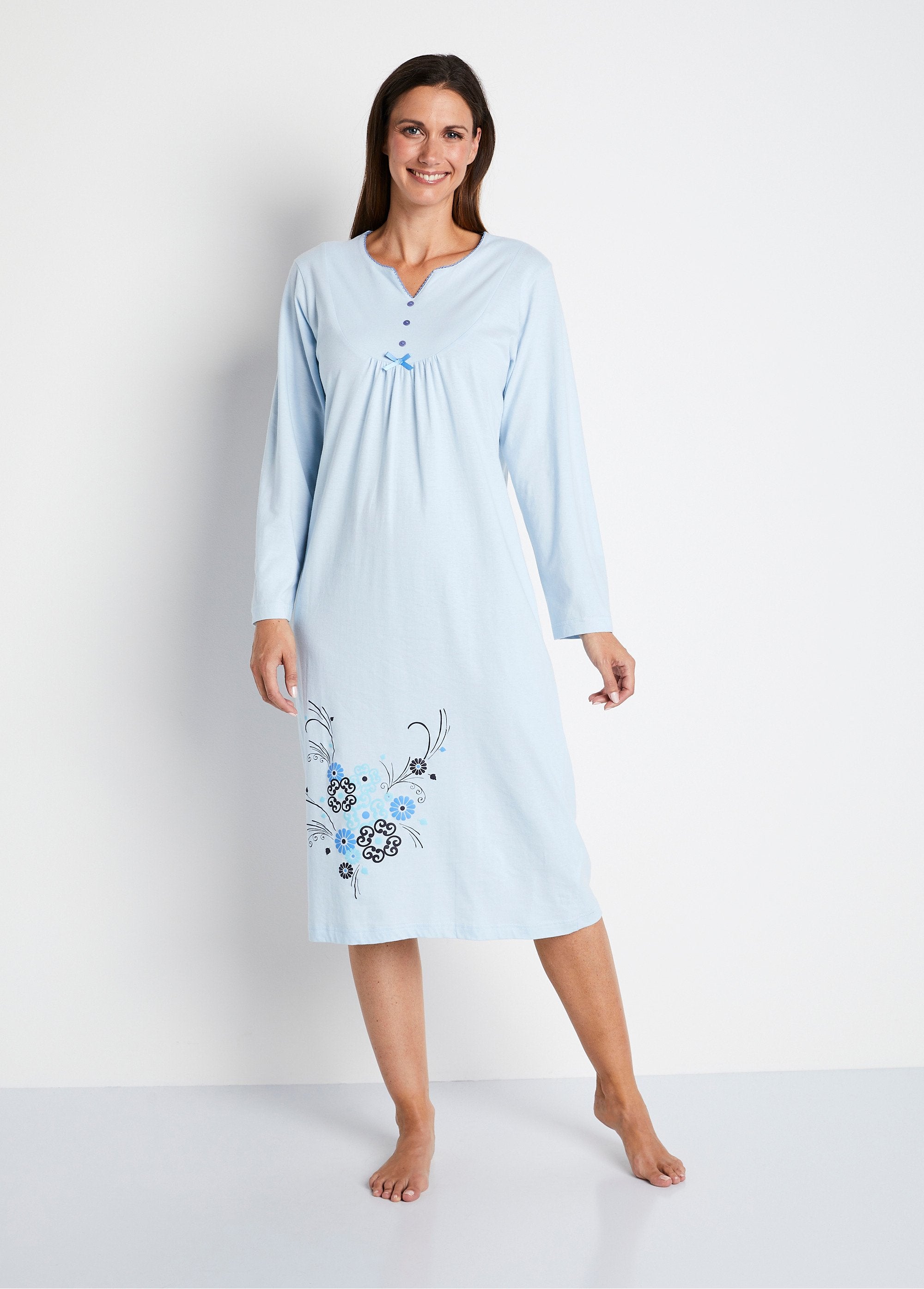 Plus_size_cotton_nightgown_Sky_blue_FA1_slim