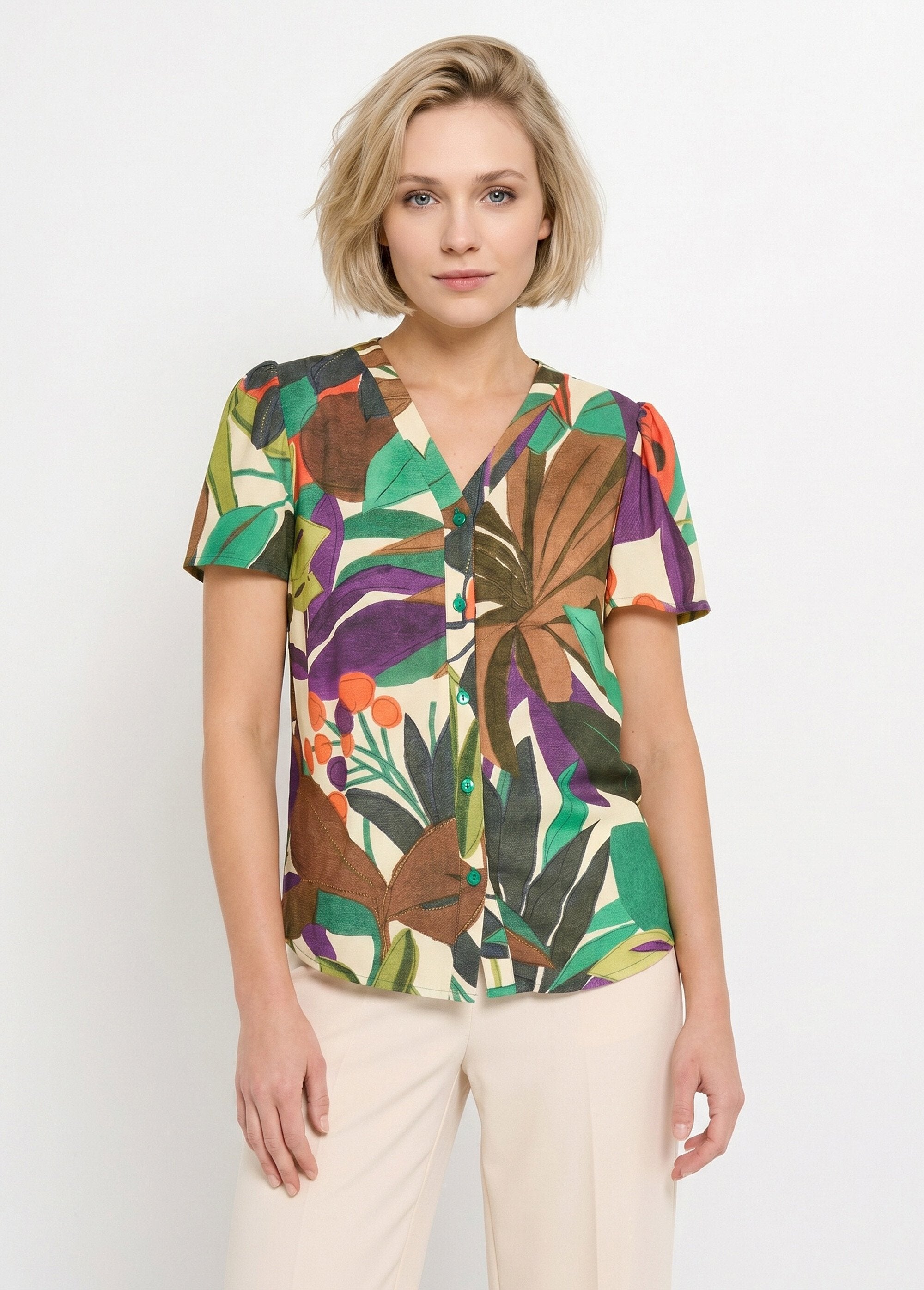 Short-sleeved_plant_print_V-neck_blouse_Multicolor_FA1_slim