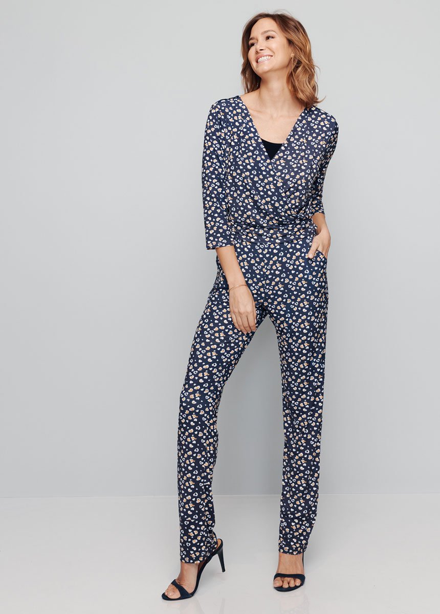 Printed_3/4_sleeve_jumpsuit_Navy_and_honey_FA1_slim