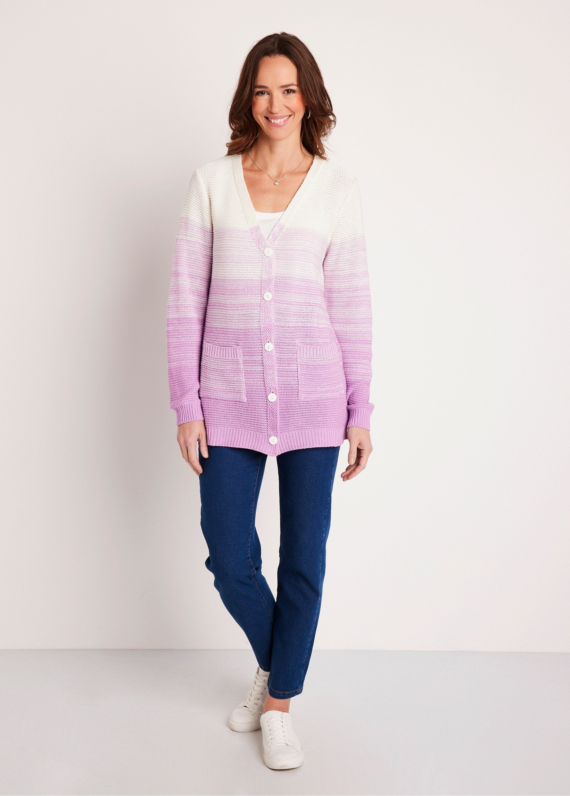 Long_V-neck_buttoned_cotton_cardigan_White_and_purple_SF1_slim