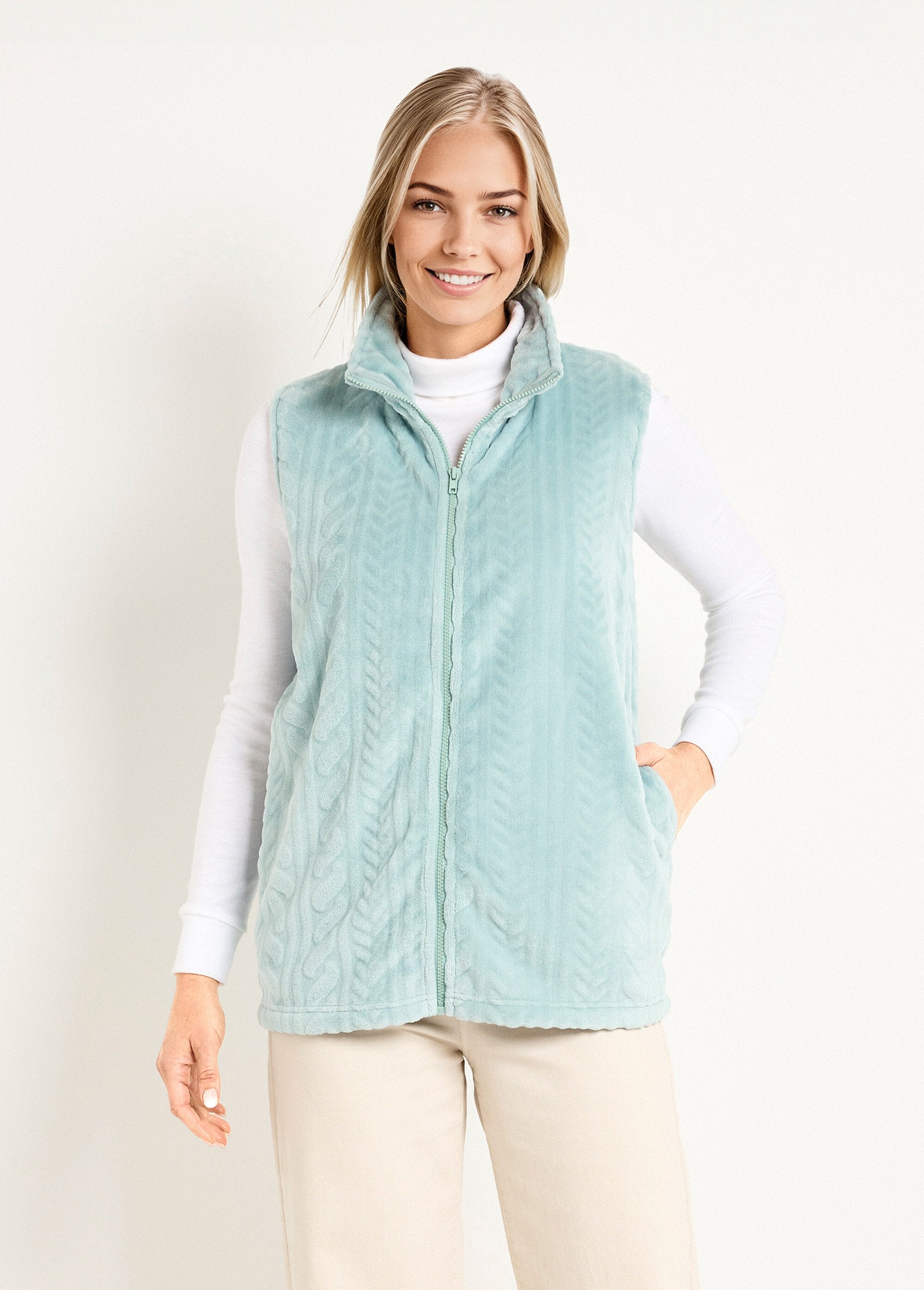 Gilet_sans_manches_zippé_polaire_toucher_peluche_Vert_FA1_slim