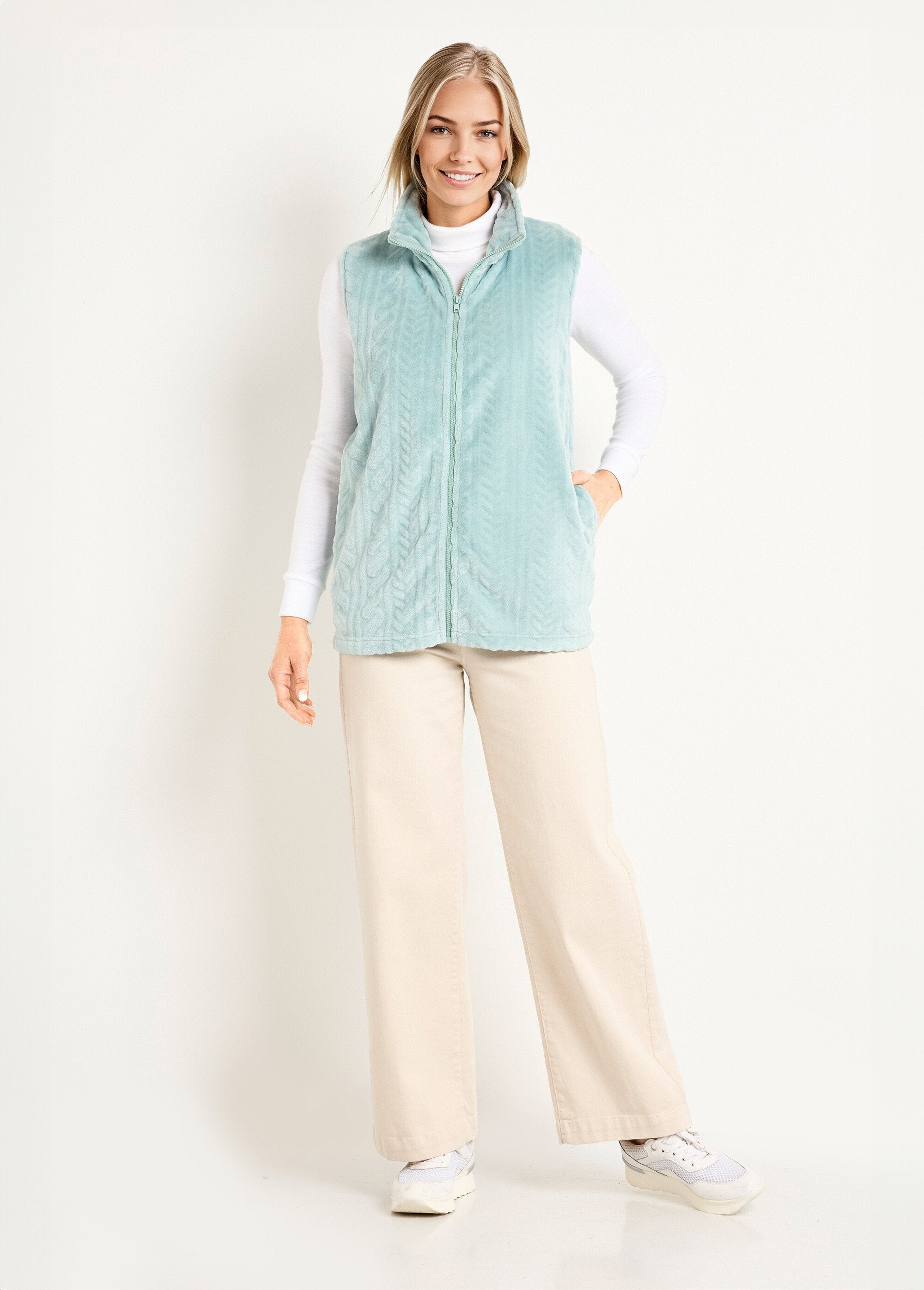 Gilet_sans_manches_zippé_polaire_toucher_peluche_Vert_SF1_slim