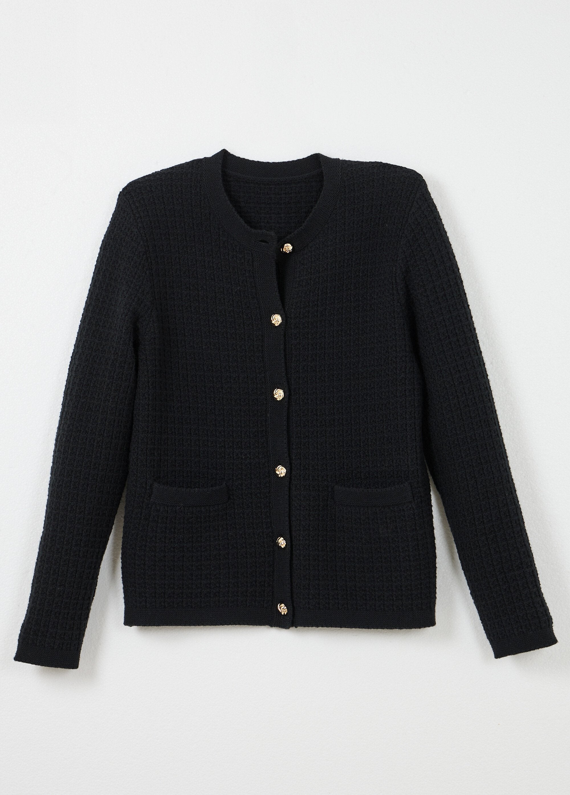 Tweed-effect_knitted_short_buttoned_vest_jacket_Noir_AP1_slim