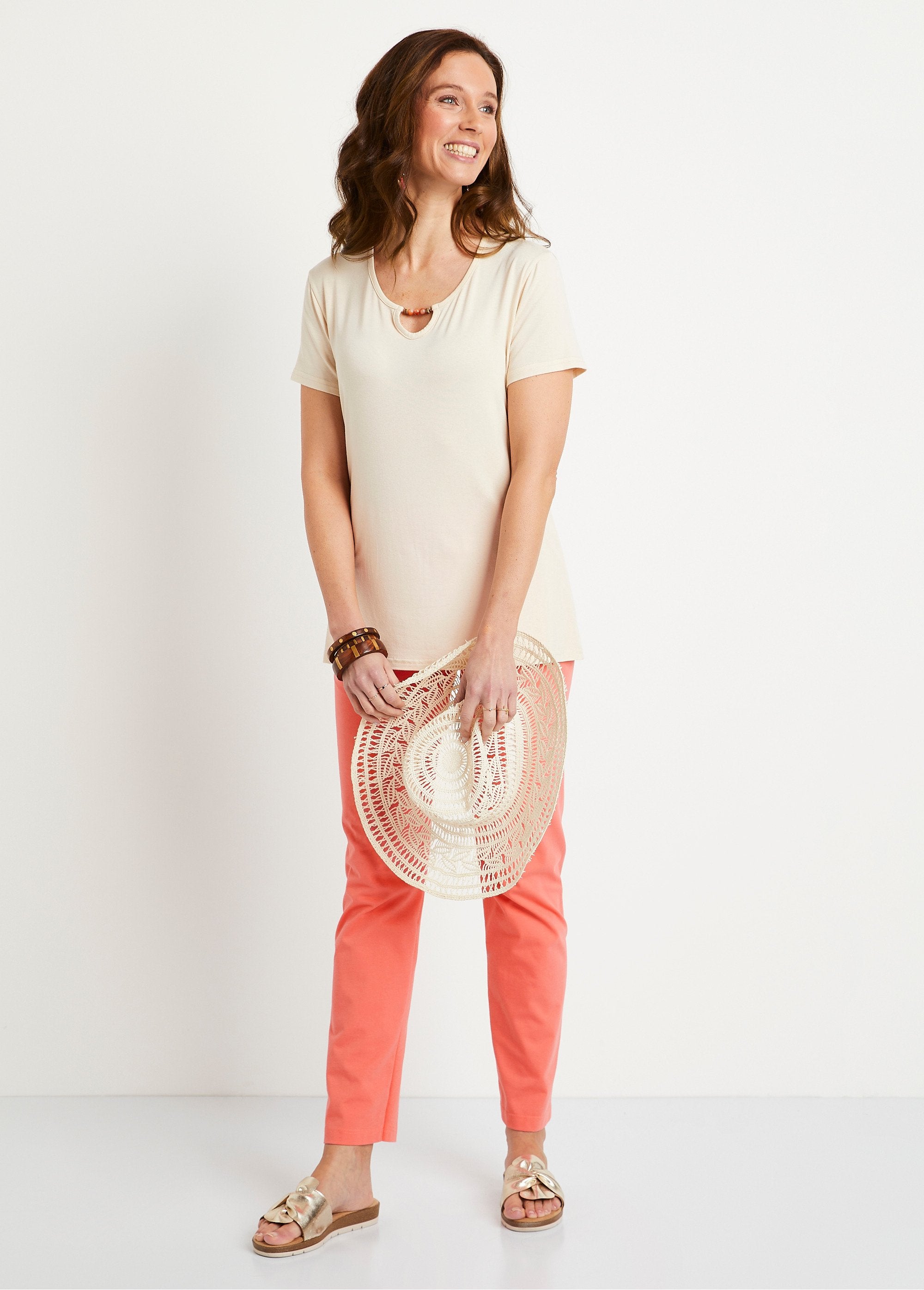 Cotton_jersey_elasticated_waist_leggings_Coral_SF1_slim