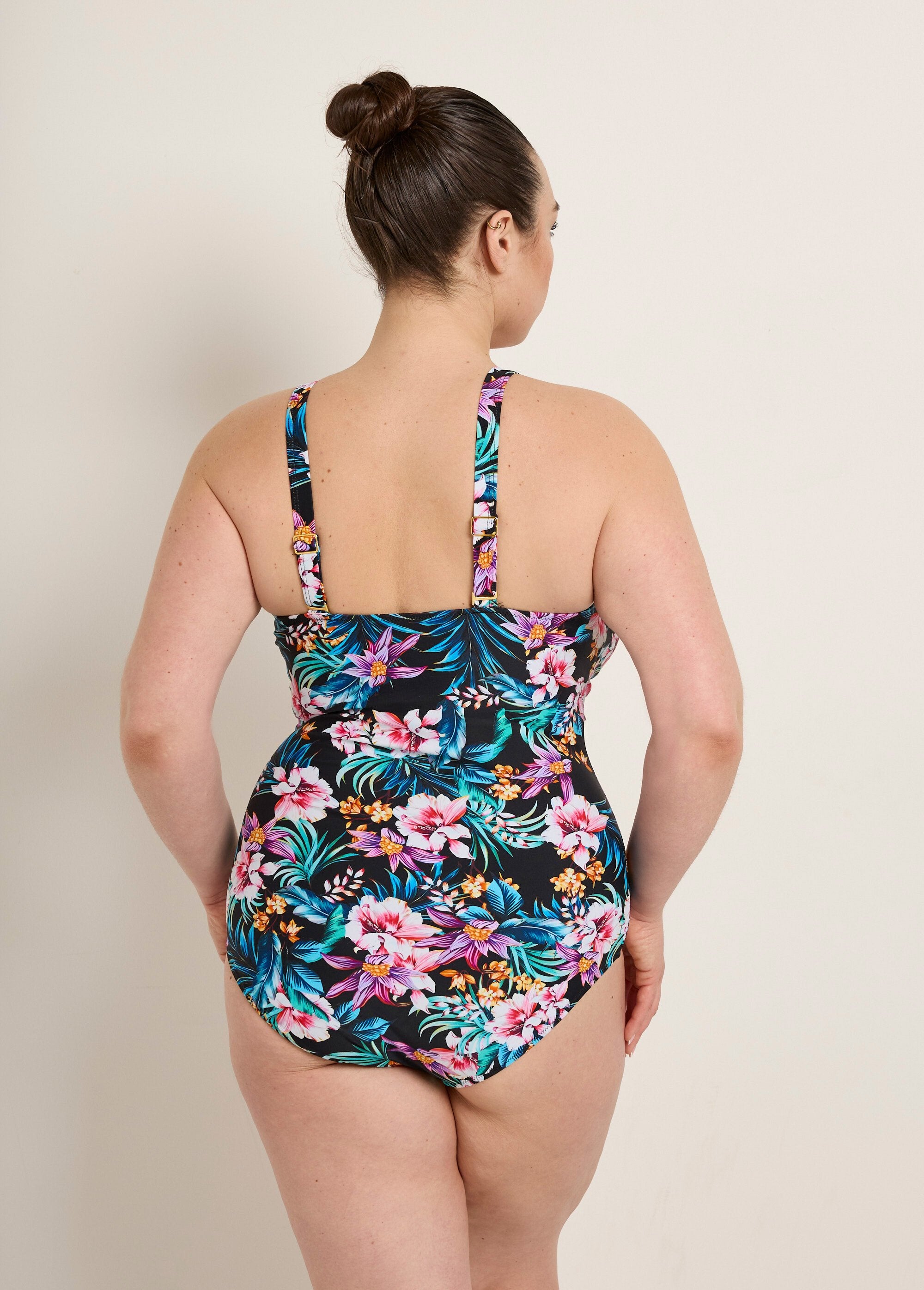 Maillot_de_bain_drapé_1_pièce,_exotique_Noir_imprime_DO1_curvy