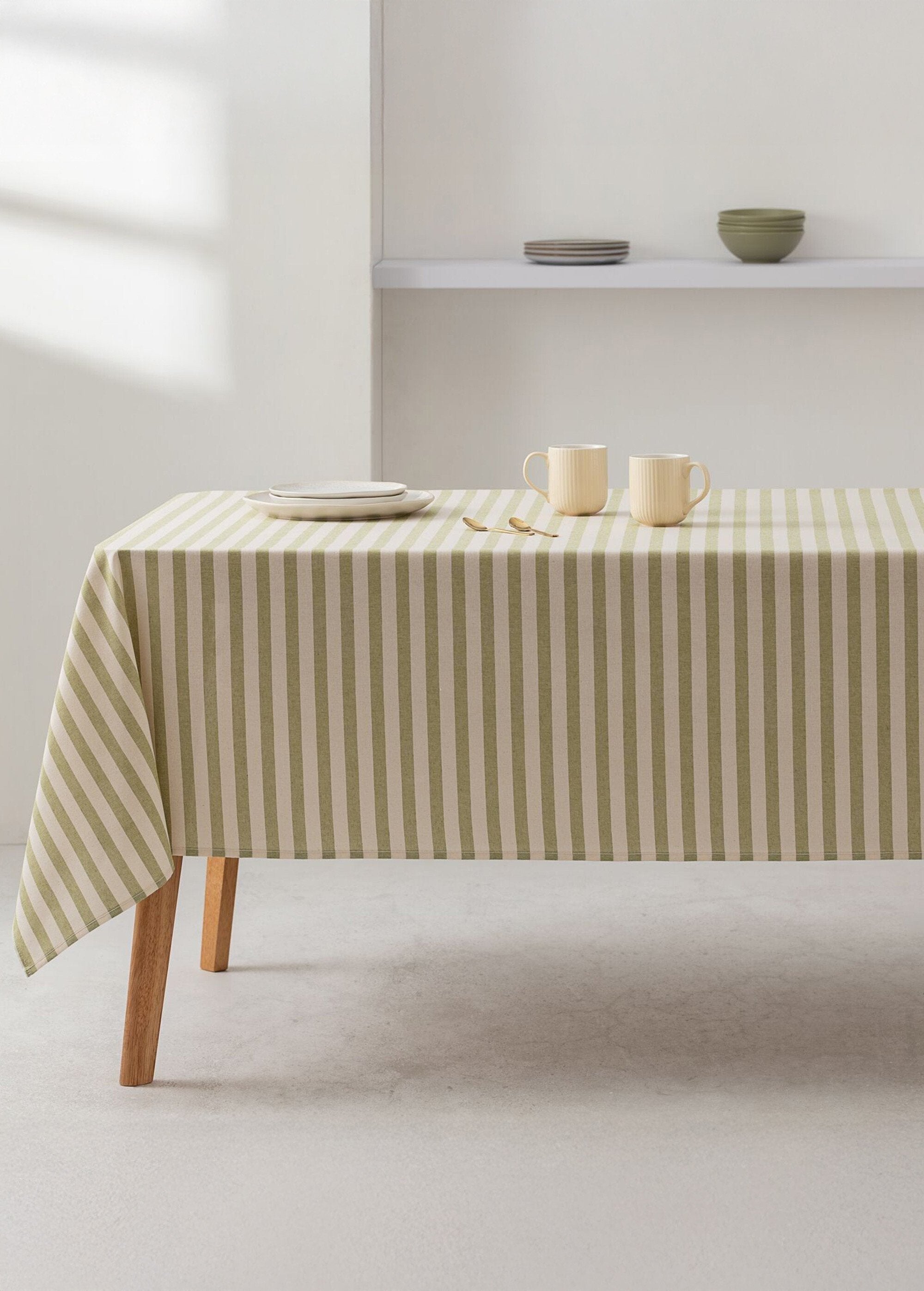 Stain-resistant_pure_cotton_tablecloth,_stripes_Olive_SF1_slim