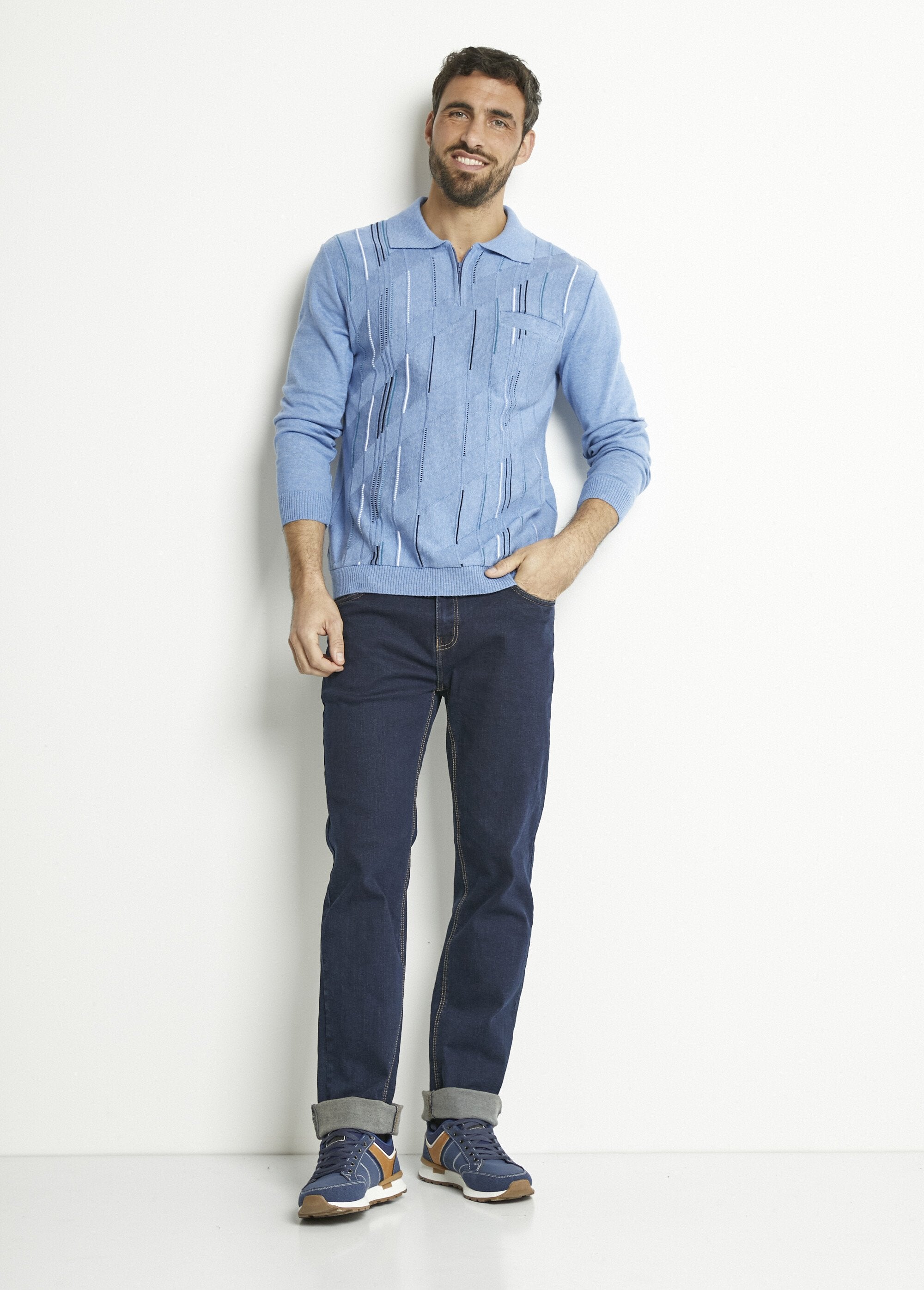 Long-sleeved_zipped_polo_shirt_in_jacquard_cotton_Blue_SF1_slim