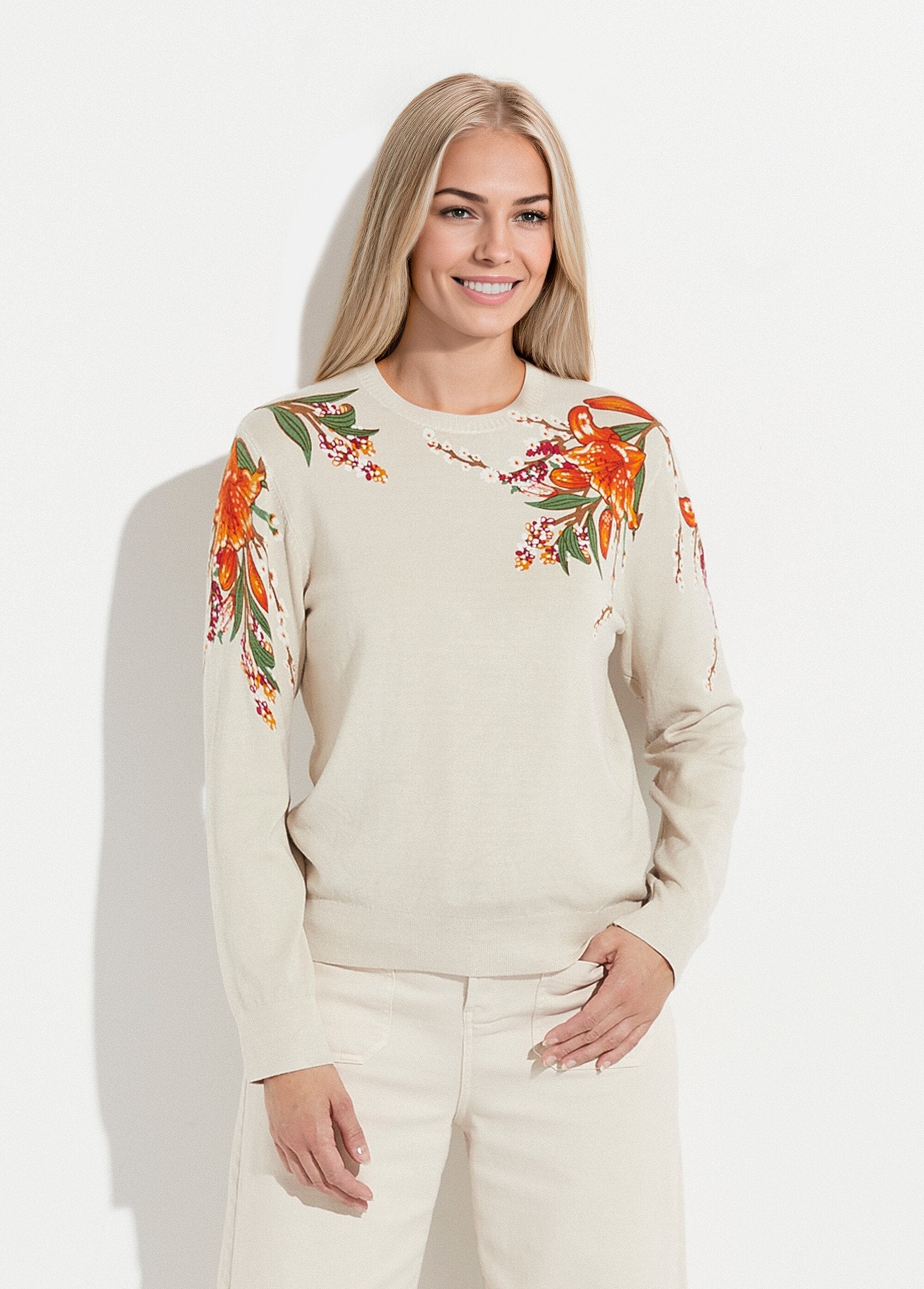 Pull_chaud_col_rond_imprimé_floral_manches_longues_Beige_FA1_slim