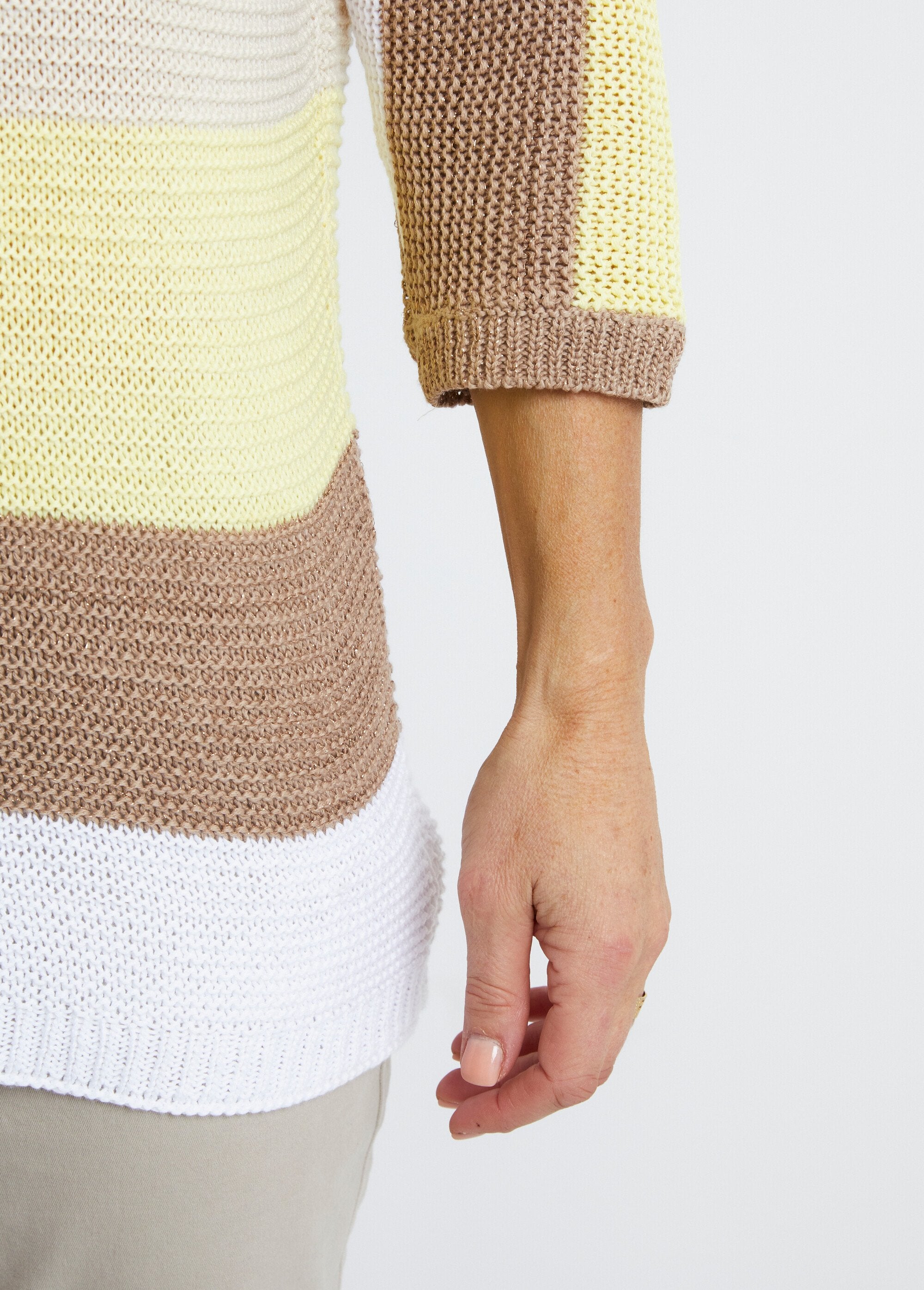 Striped_3/4_sleeve_garter_stitch_sweater_Yellow_and_gold_DE3_slim