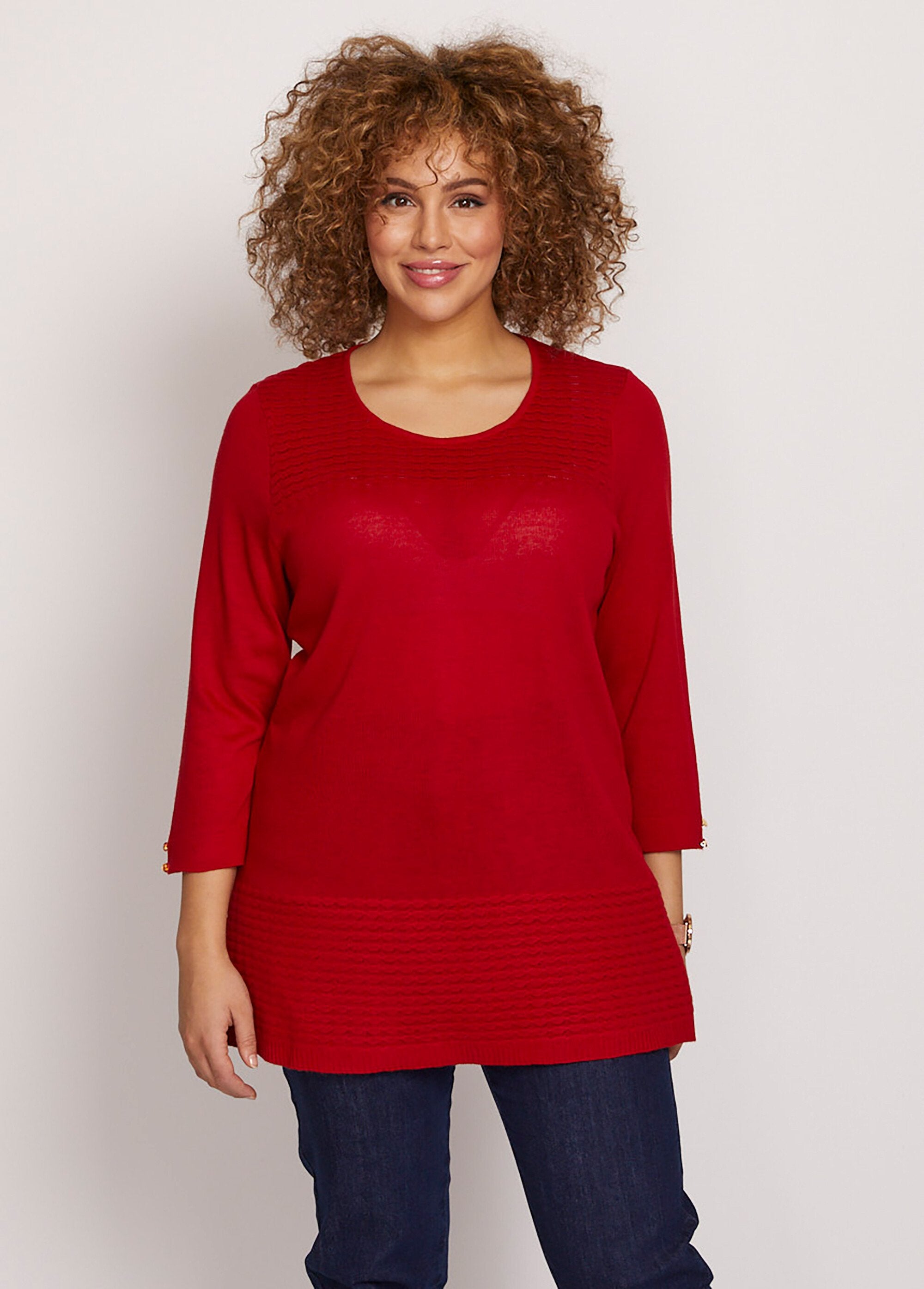 3/4_sleeve_fancy_knit_tunic_sweater_Carmine_FA1_curvy