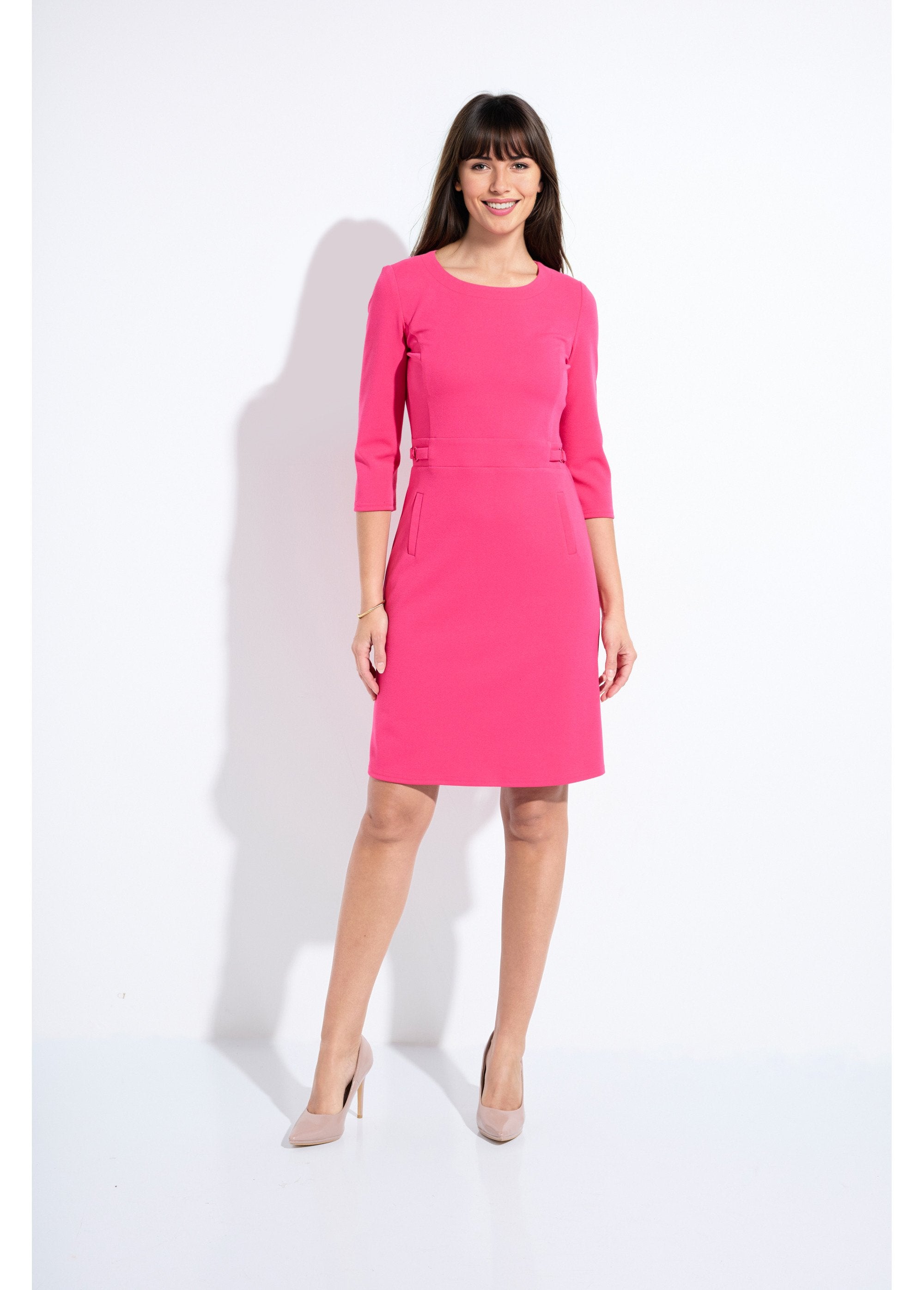 Straight_dress_with_3/4_sleeves_in_soft_knit_Fuchsia_FA1_slim
