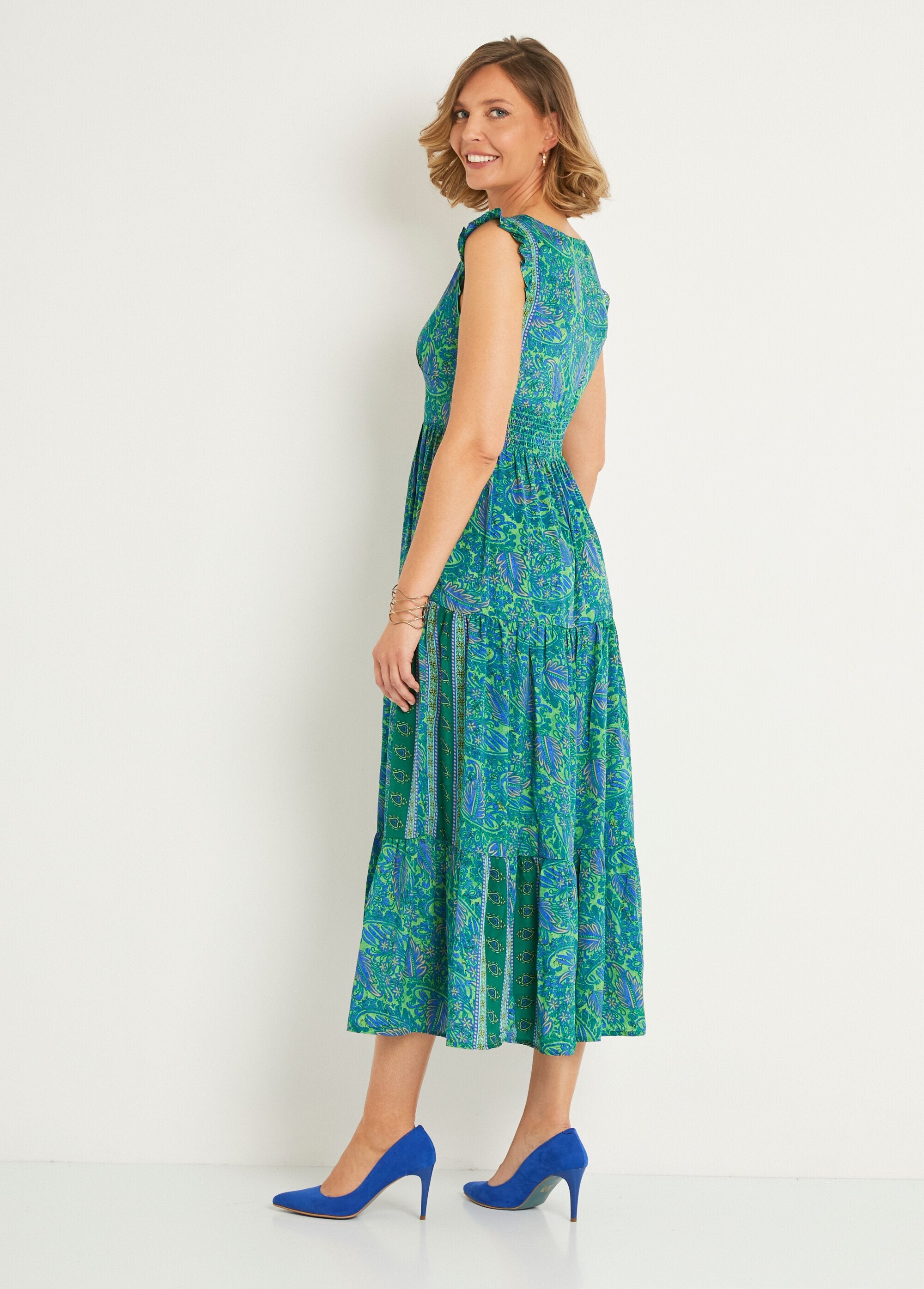 Long_ruffled_dress_with_short_sleeves_Green_and_blue_DO1_slim