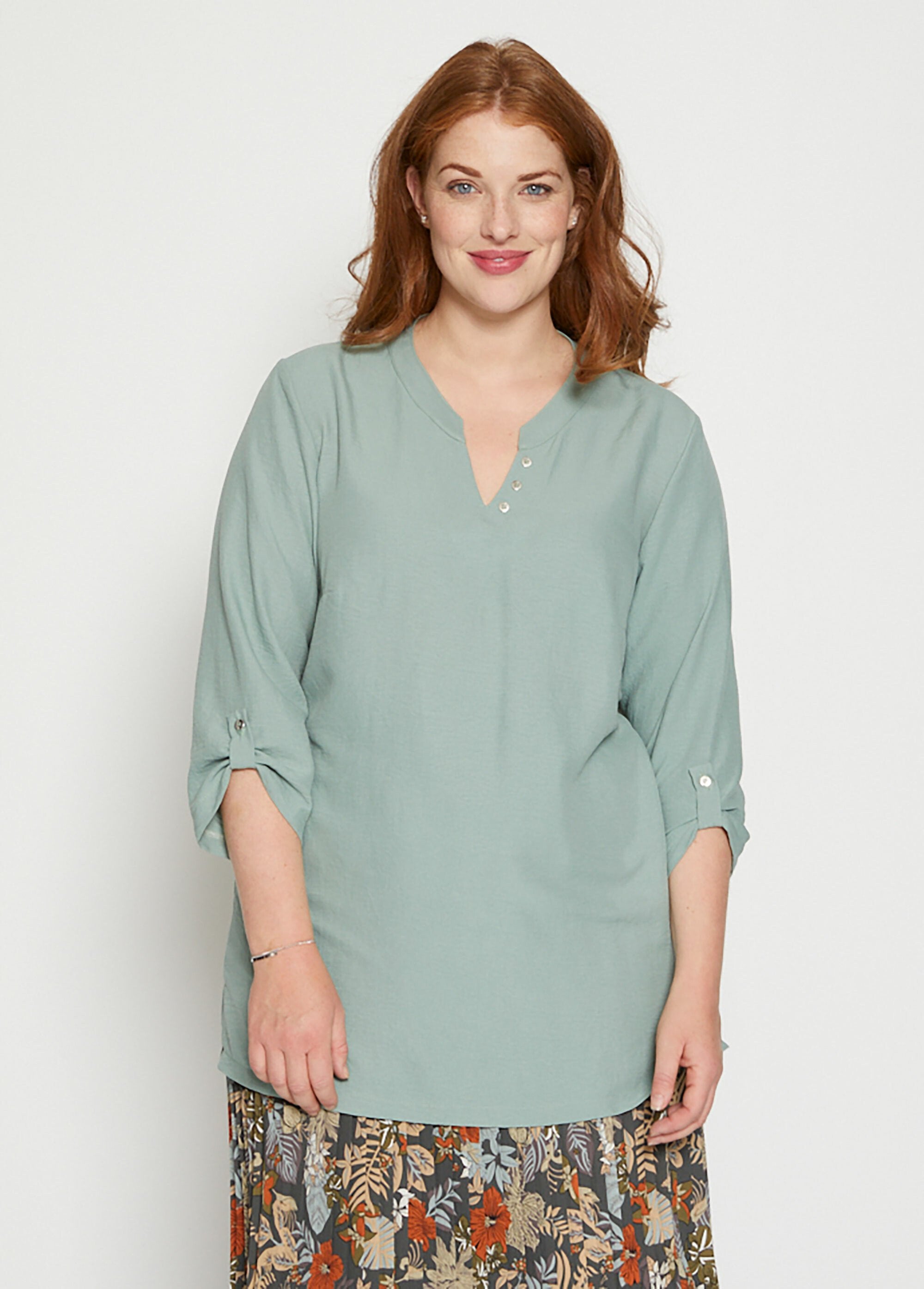 Plain_tunic,_3/4_sleeves_Green_FA1_curvy