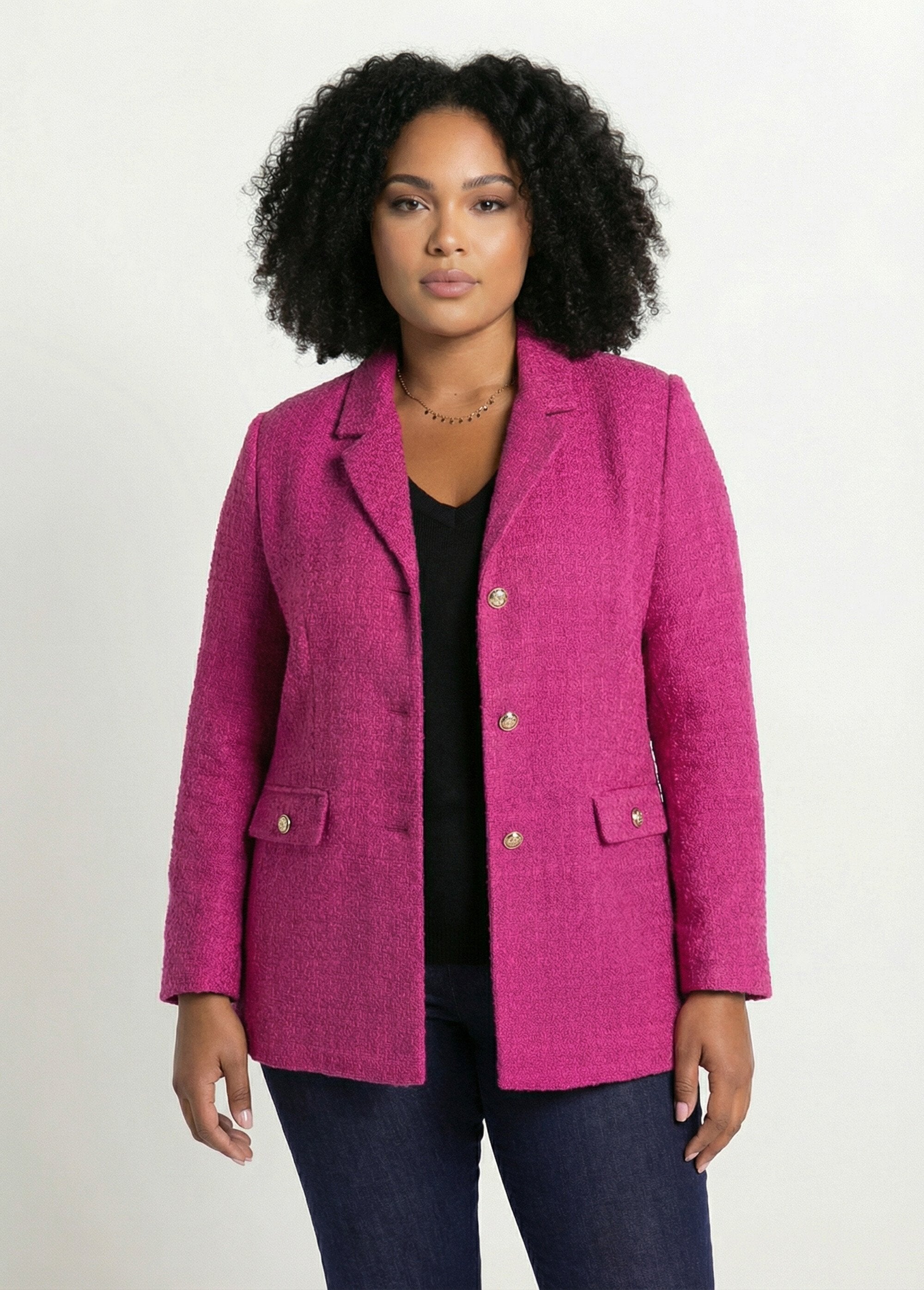 Straight_buttoned_jacket_in_basket_weave_fabric_with_tailored_collar_Fuchsia_FA1_curvy