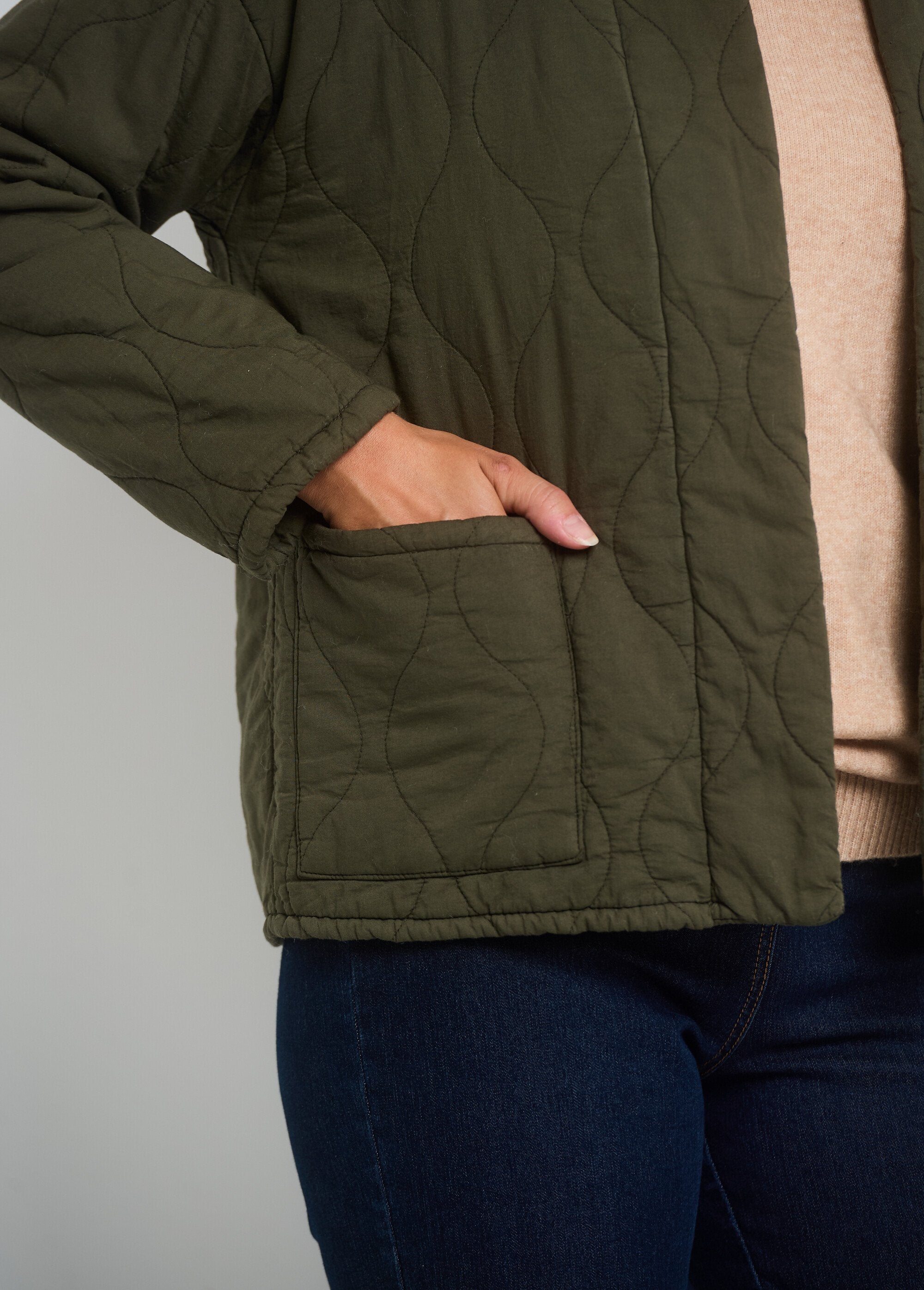 Quilted_shawl_collar_jacket_Khaki_DE2_slim