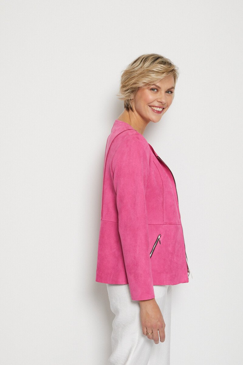 Collarless_zip-up_suede_jacket_Fuchsia_DR1_slim